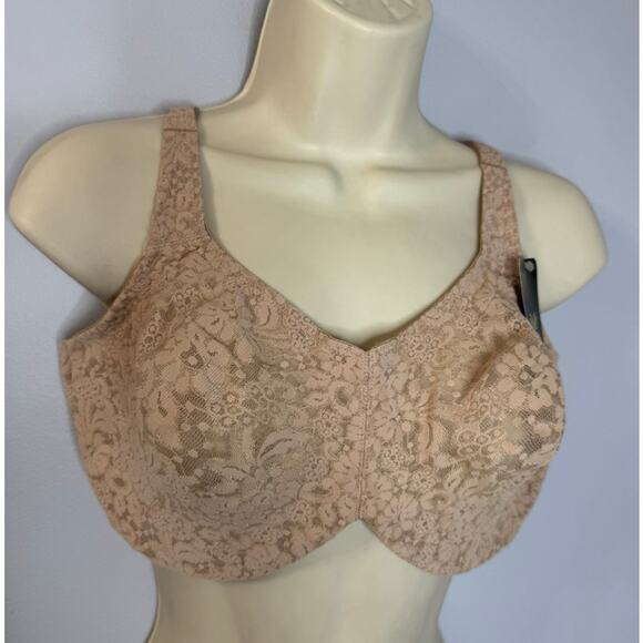 Wacoal Halo Lace Full Figure Underwire Bra Toast Beige Sz 40DD New - Picture 4 of 7